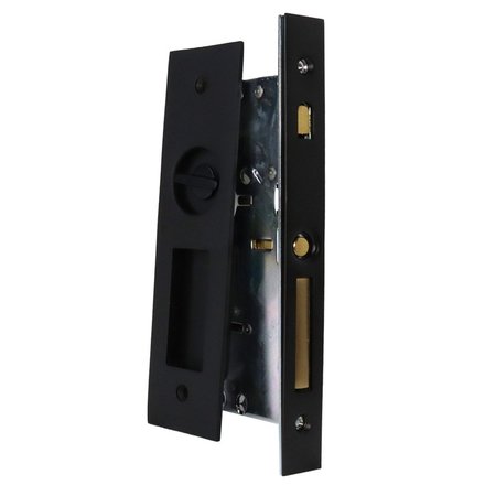 EMTEK Narrow Modern Rectangular Privacy Pocket Door Mortise Lock for 1-3/4 in Door Flat Black Finish 2155US19134